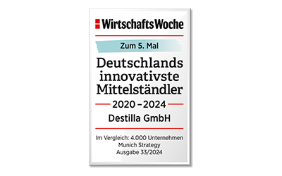 Destilla is part of the ranking „Deutschlands 100 innovativste Mittelständler“ (Germany‘s 100 most innovative middle-sized companies) for the fourth time